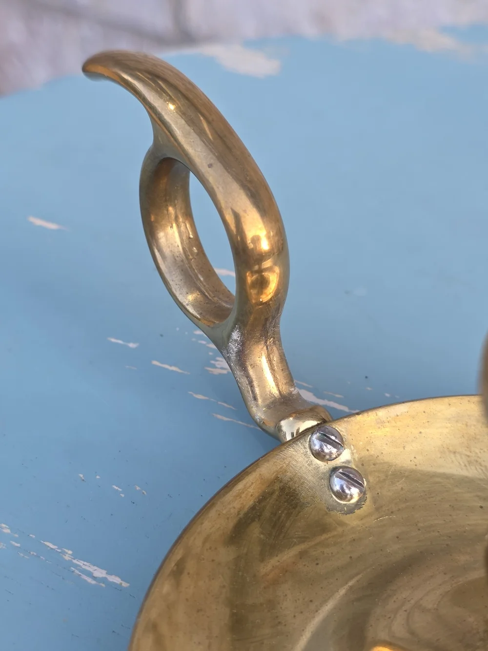 Vintage Brass Chamberstick Candle Holders Pair Finger Loop